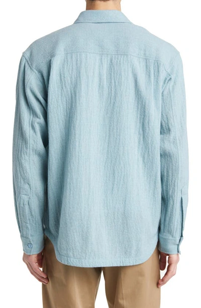 Shop Nn07 Adwin 5366 Puckered Wool Blend Button-up Shirt Jacket In Olympic Blue