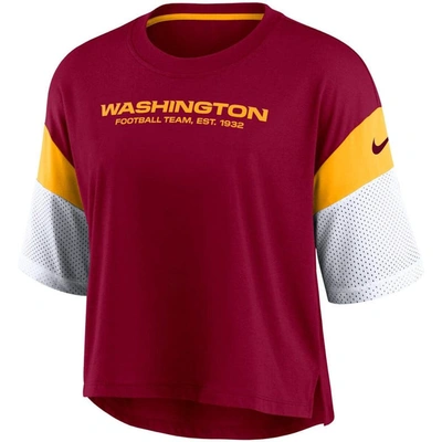Shop Nike Burgundy/white Washington Football Team Nickname Tri-blend Performance Crop Top