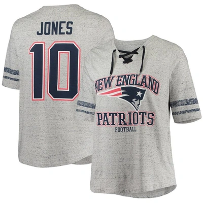 Profile Mac Jones Heathered Gray New England Patriots Plus Size Lace-up V-neck T-shirt In Heather Gray