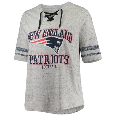 Profile Mac Jones Heathered Gray New England Patriots Plus Size Lace-up V-neck T-shirt In Heather Gray