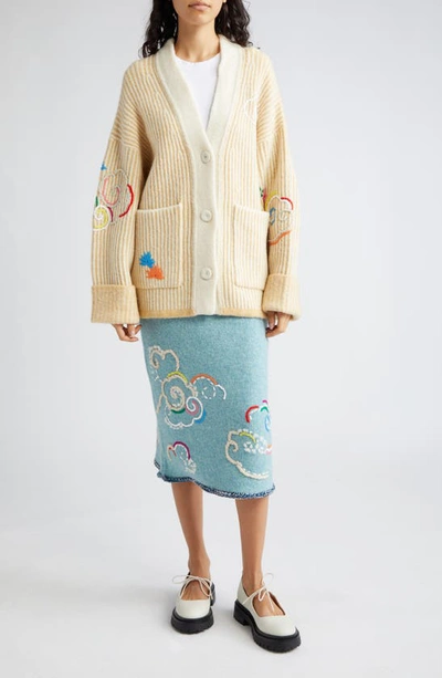 Yanyan Cloud Embroidered Wool Blend Skirt In Blue