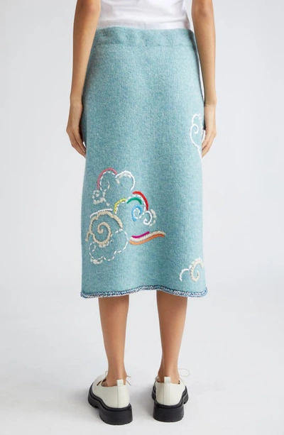 Shop Yanyan Cloud Embroidered Wool Blend Skirt In Blue