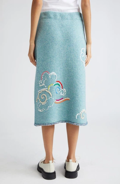 Yanyan Cloud Embroidered Wool Blend Skirt In Blue