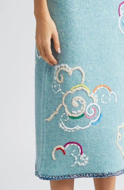 Yanyan Cloud Embroidered Wool Blend Skirt In Blue
