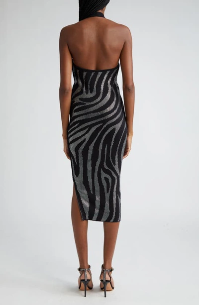 Shop Retroféte Kaisley Zebra Stripe Embellished Cotton & Cashmere Halter Sweater Dress In Black/ Silver Zebra