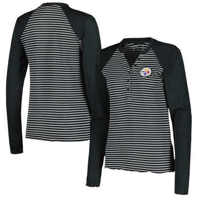 Shop Antigua Black Pittsburgh Steelers Maverick Waffle Henley Long Sleeve T-shirt