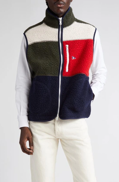 Shop Drake's Colorblock Wool Blend Bouclé Vest In Ecru/ Green/ Navy/ Red