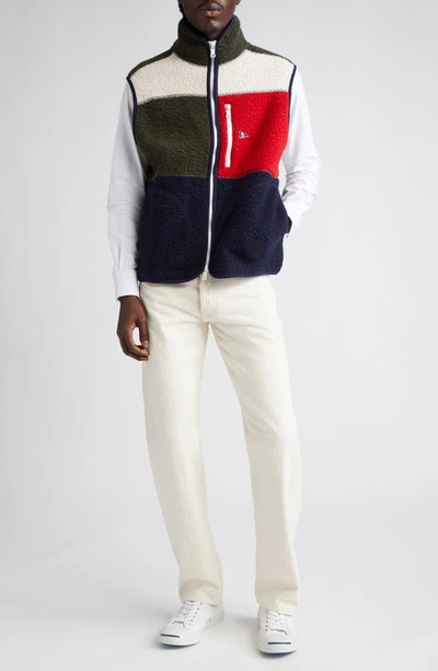 Shop Drake's Colorblock Wool Blend Bouclé Vest In Ecru/ Green/ Navy/ Red