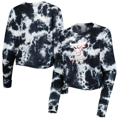 Shop New Era Black Chicago Bulls Tie Dye Cropped Long Sleeve T-shirt