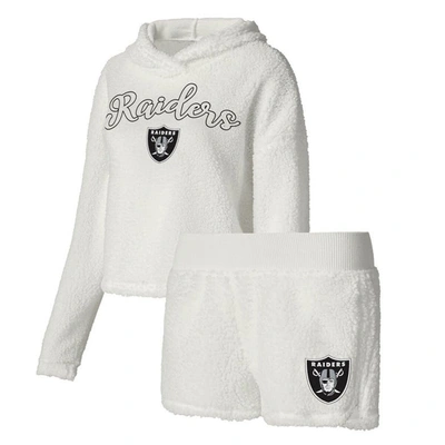 Shop Concepts Sport White Las Vegas Raiders Fluffy Pullover Sweatshirt & Shorts Sleep Set