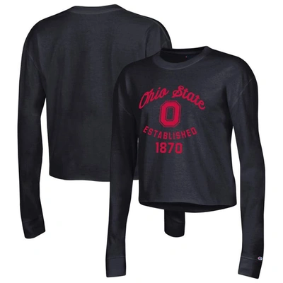Shop Champion Black Ohio State Buckeyes Boyfriend Cropped Long Sleeve T-shirt