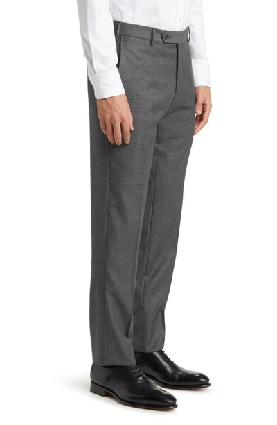 Shop Zanella Parker Classic Wool Sharkskin Dress Pants In Med Grey