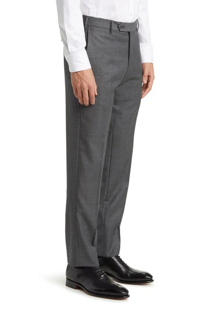 Zanella Parker Classic Wool Sharkskin Dress Pants In Med Grey