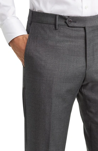 Zanella Parker Classic Wool Sharkskin Dress Pants In Med Grey