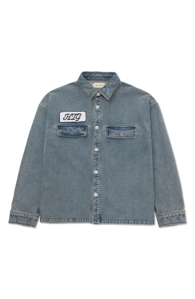 Shop Honor The Gift Logo Patch Cotton Button-up Shirt In Indigo