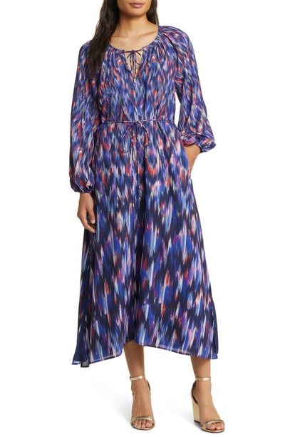 Shop Tommy Bahama Ikat Long Sleeve Recycled Polyester Midi Dress In Island Navy