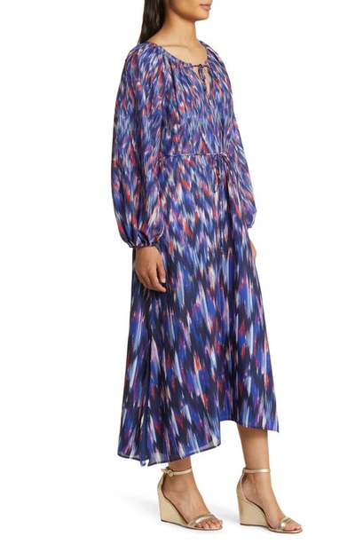 Shop Tommy Bahama Ikat Long Sleeve Recycled Polyester Midi Dress In Island Navy