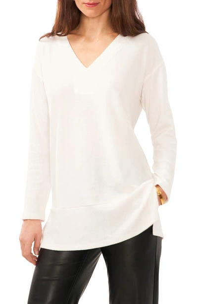 Shop Vince Camuto Ribbed Sleeve V-neck Top In New Ivory