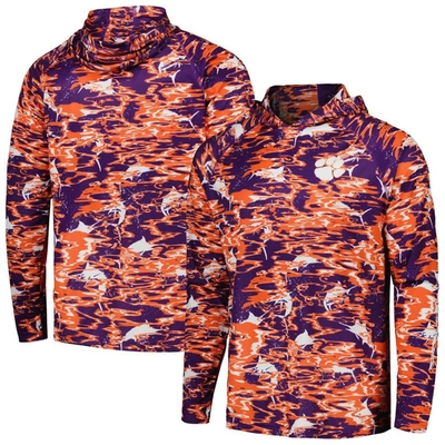 Shop Columbia Purple Clemson Tigers Pfg Terminal Tackle Omni-shade Rippled Long Sleeve Hooded T-shirt