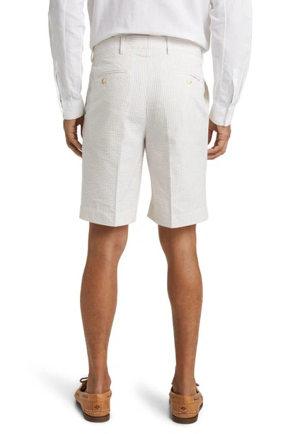 Shop Berle Flat Front Cotton Seersucker Shorts In Tan