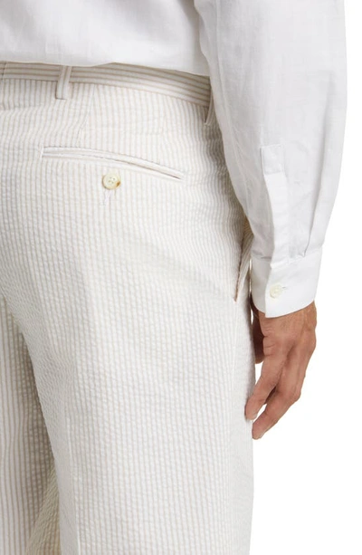 Shop Berle Flat Front Cotton Seersucker Shorts In Tan