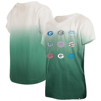 Shop New Era Youth  Green Green Bay Packers Multi Logo Ombre V-neck T-shirt