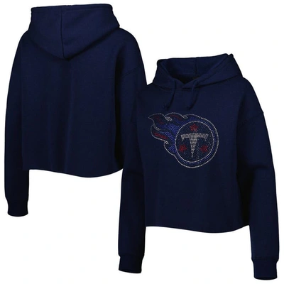 Shop Cuce Navy Tennessee Titans Crystal Logo Cropped Pullover Hoodie
