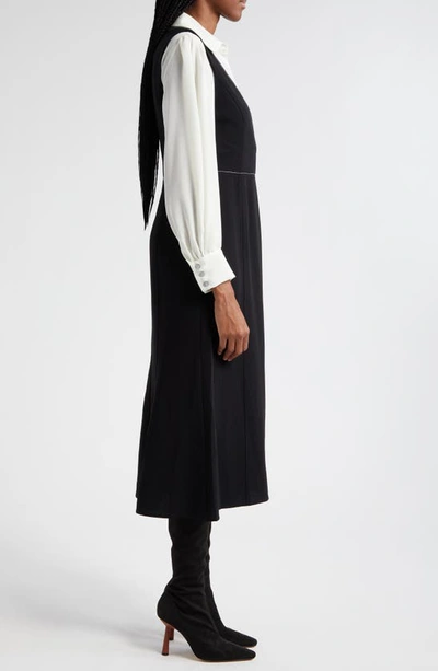 Shop Cinq À Sept Ambre Long Sleeve Faux Wrap Midi Dress In Black/ Ivory