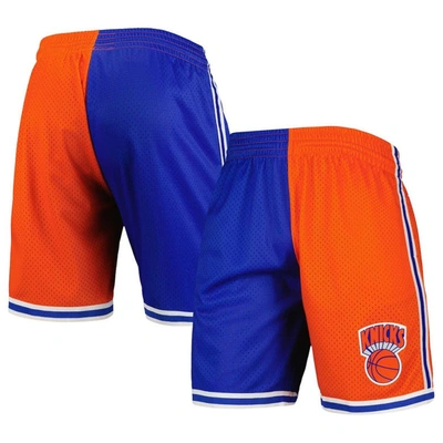 Shop Mitchell & Ness Blue/orange New York Knicks Hardwood Classics 1991 Split Swingman Shorts