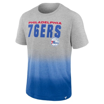 Shop Fanatics Branded Heathered Gray/royal Philadelphia 76ers Board Crasher Dip-dye T-shirt In Heather Gray