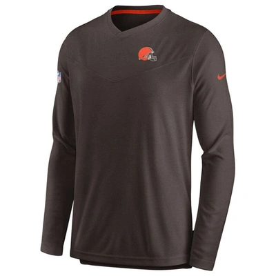 Shop Nike Brown Cleveland Browns Sideline Coach Chevron Lock Up Long Sleeve V-neck Performance T-shirt
