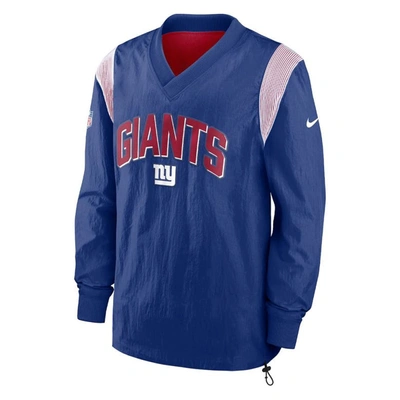 Shop Nike Royal New York Giants Sideline Athletic Stack V-neck Pullover Windshirt Jacket