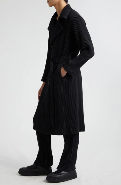 Shop Issey Miyake Pleated Double Breasted Coat In 15-black