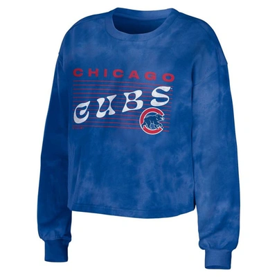 Shop Wear By Erin Andrews Royal Chicago Cubs Tie-dye Cropped Pullover Sweatshirt & Shorts Lounge Set