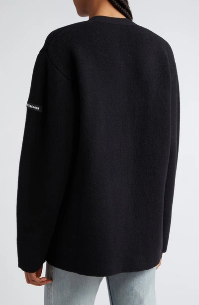 Shop Balenciaga Double Face Wool Blend V-neck Cardigan In Black