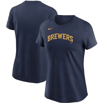 Shop Nike Navy Milwaukee Brewers Wordmark T-shirt