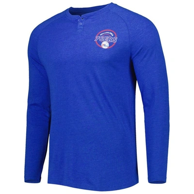 Shop Concepts Sport Heathered Royal Philadelphia 76ers Left Chest Henley Raglan Long Sleeve T-shirt In Heather Royal