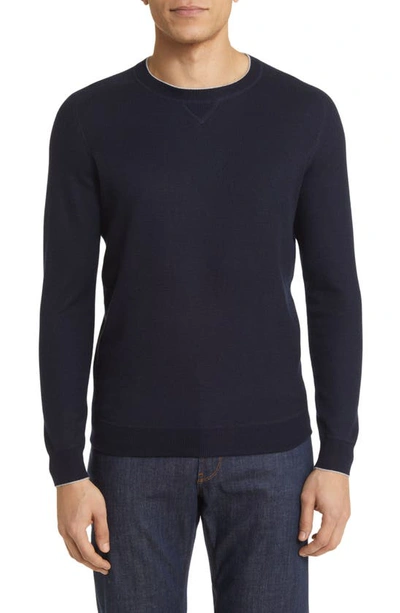 Shop Peter Millar Crown Crafted Voyager Tipped Cashmere & Silk Crewneck Sweater In Navy