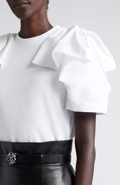 Shop Alexander Mcqueen Ruffle Shoulder Cotton T-shirt In White