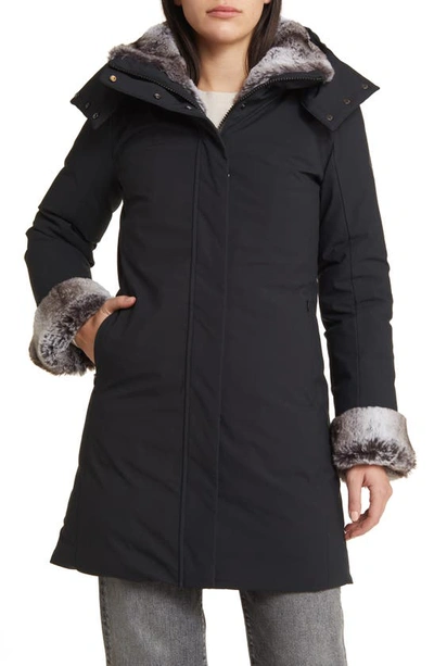 Shop Save The Duck Samantha Hooded Parka With Faux Fur Lining In Black