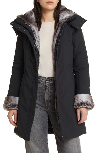 Shop Save The Duck Samantha Hooded Parka With Faux Fur Lining In Black