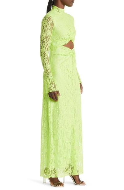 Shop Something New Natalie Cutout Long Sleeve Lace Maxi Dress In Acid Lime
