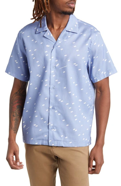 Shop Saturdays Surf Nyc Canty Light Reflection Geo Print Short Sleeve Button-up Shirt In Forever Blue