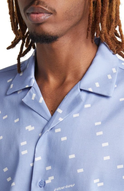 Shop Saturdays Surf Nyc Canty Light Reflection Geo Print Short Sleeve Button-up Shirt In Forever Blue