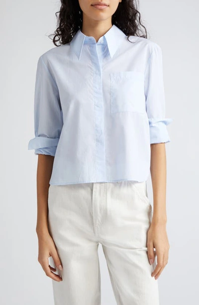 Shop Twp Boy Cotton Button-up Crop Shirt In Baby Blue