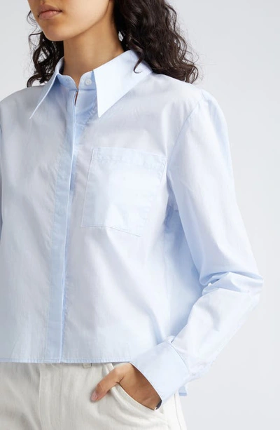 Shop Twp Boy Cotton Button-up Crop Shirt In Baby Blue