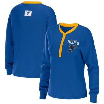 Shop Wear By Erin Andrews Blue St. Louis Blues Waffle Henley Long Sleeve T-shirt