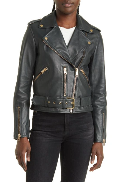 Shop Allsaints Balfern Leather Moto Jacket In Sycamore Green