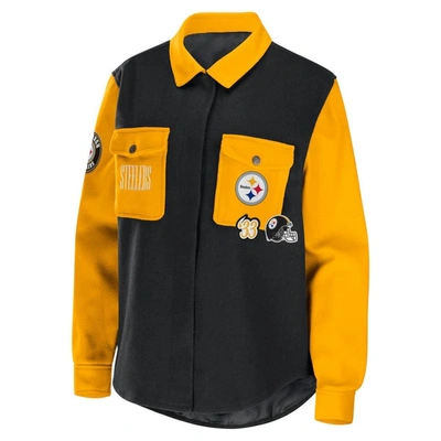 Shop Wear By Erin Andrews Black Pittsburgh Steelers Snap-up Shirt Jacket