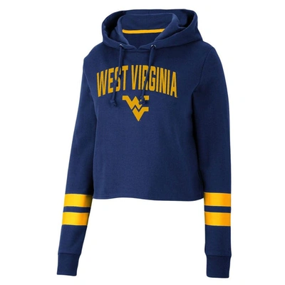 Shop Colosseum Navy West Virginia Mountaineers Throwback Stripe Cropped Pullover Hoodie